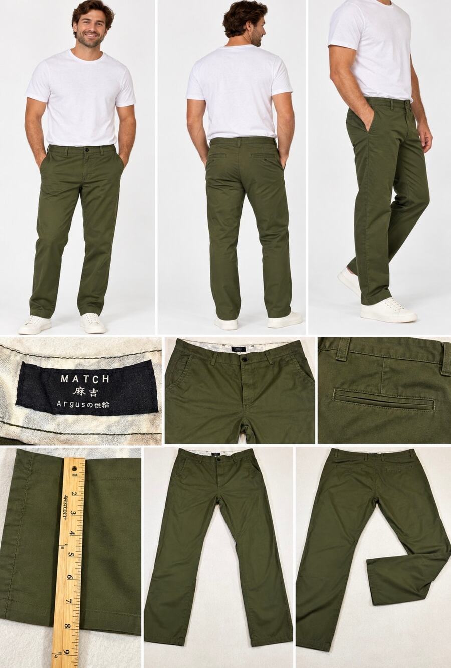 MATCH Men’s Size 40 Olive Green Chino Pants Straight Leg Casual Classic